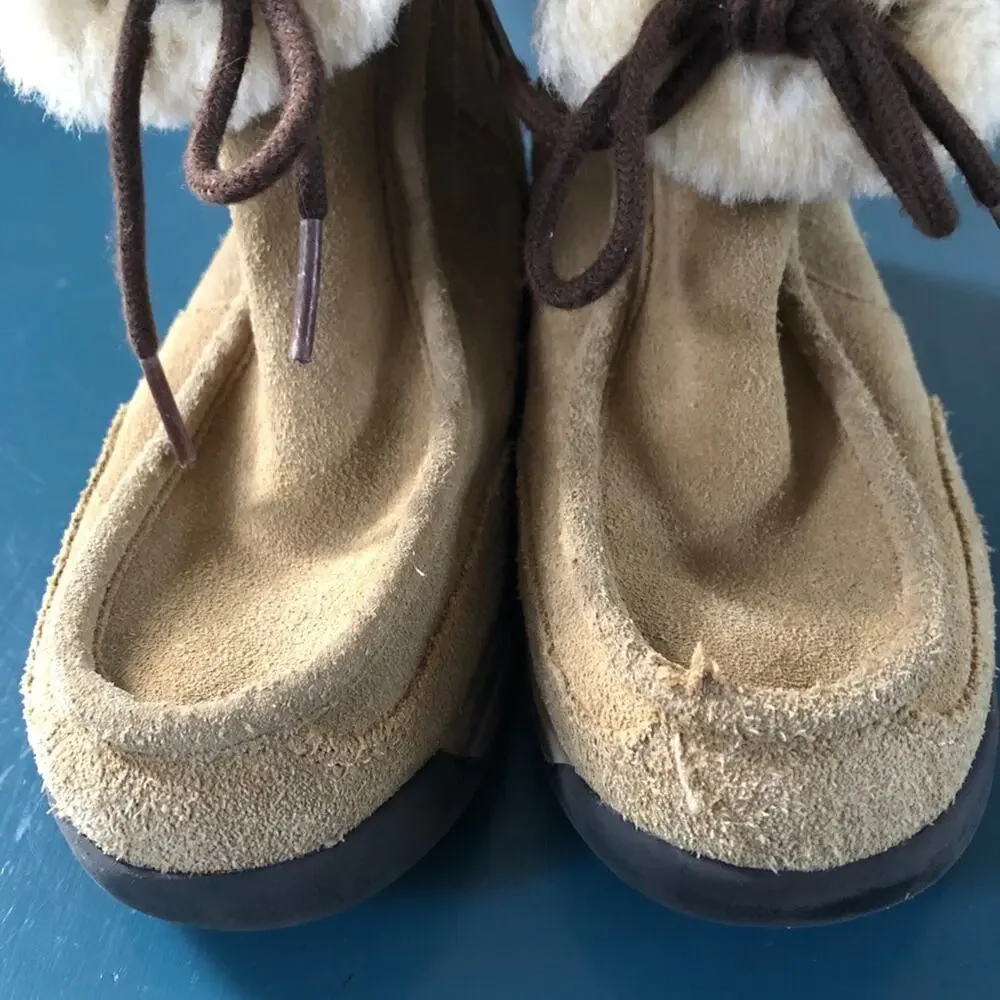 Lands End Girls Suede Faux Fur Winter Boots Size 13